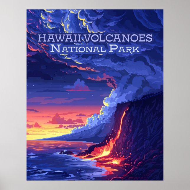 Hawaii Volcanoes National Park Big Island Retro Poster (Front)