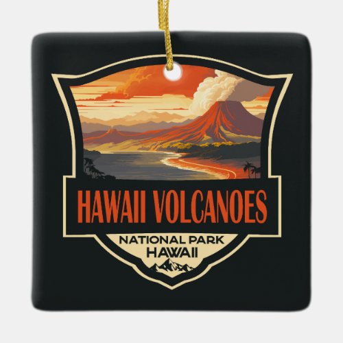 Hawaii Volcanoes National Park Illustration Travel Ceramic Ornament