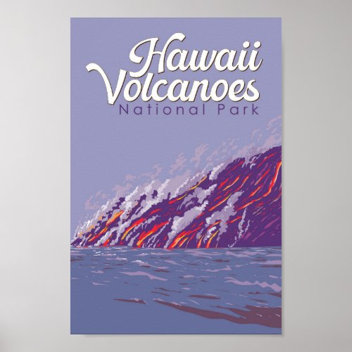 Hawaii Volcanoes National Park Illustration Travel Poster
