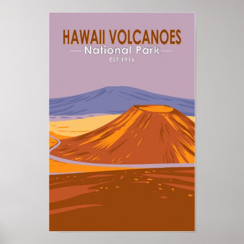 Hawaii Volcanoes National Park Mauna Kea Vintage  Poster