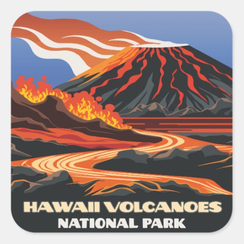 Hawaii Volcanoes National Park Mauna Loa Vintage Square Sticker