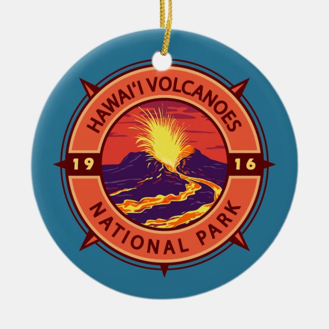 Hawaii Volcanoes National Park Retro Compass Ceramic Ornament (Front)
