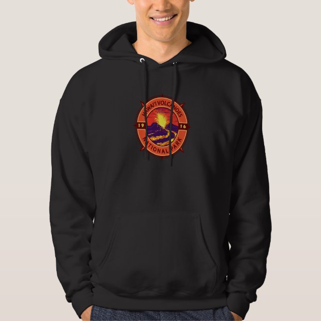 Hawaii Volcanoes National Park Retro Compass Emble Hoodie (Front)