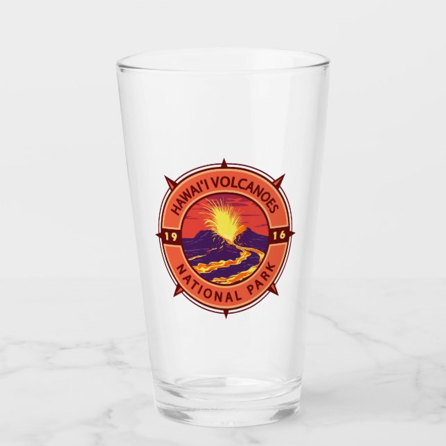 Hawaii Volcanoes National Park Retro Compass Glass (Front)