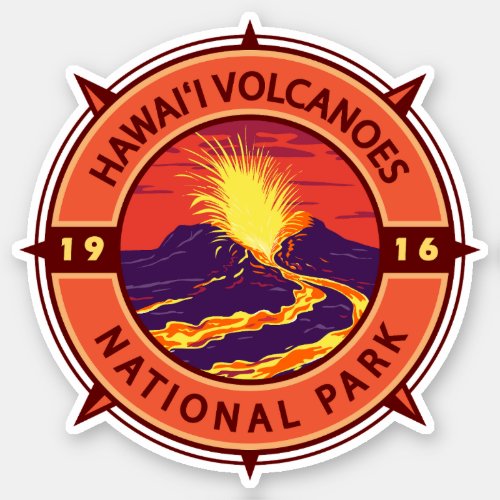 Hawaii Volcanoes National Park Retro Compass Sticker