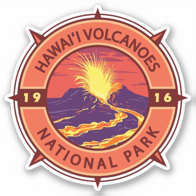 Hawaii Volcanoes National Park Retro Compass Sticker (Front)