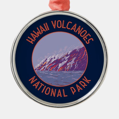 Hawaii Volcanoes National Park Retro Distressed Metal Ornament