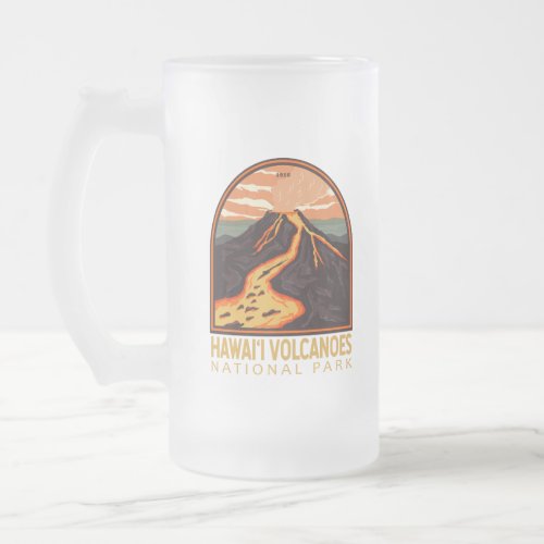Hawaii Volcanoes National Park Vintage Emblem Frosted Glass Beer Mug