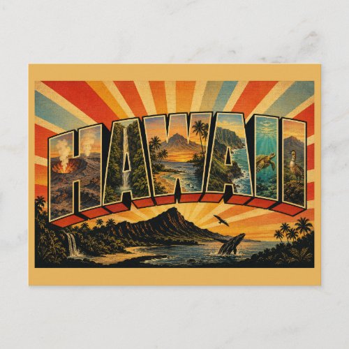 Hawaii Volcanoes Rainforest Waterfall Beach Art Postcard