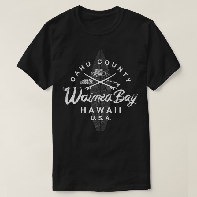 Hawaii Waimea Bay North Shore Oahu Hawaiian Surfin T-Shirt (Design Front)