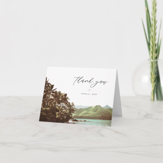 HAWAII Watercolor Beach Palm Tree Ocean  Thank You Card (Front)