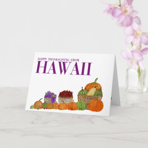 Hawaii Watercolor Pumpkins Thanksgiving Card