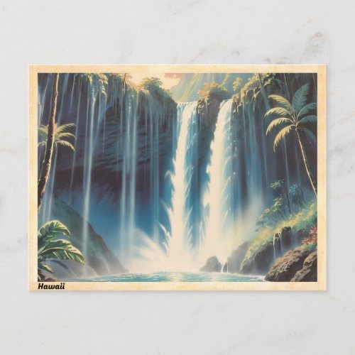 Hawaii Waterfall Vintage  Postcard
