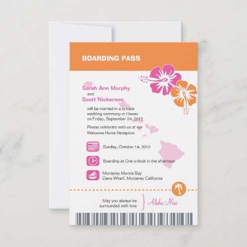 Hawaii Wedding Boarding Pass Invites