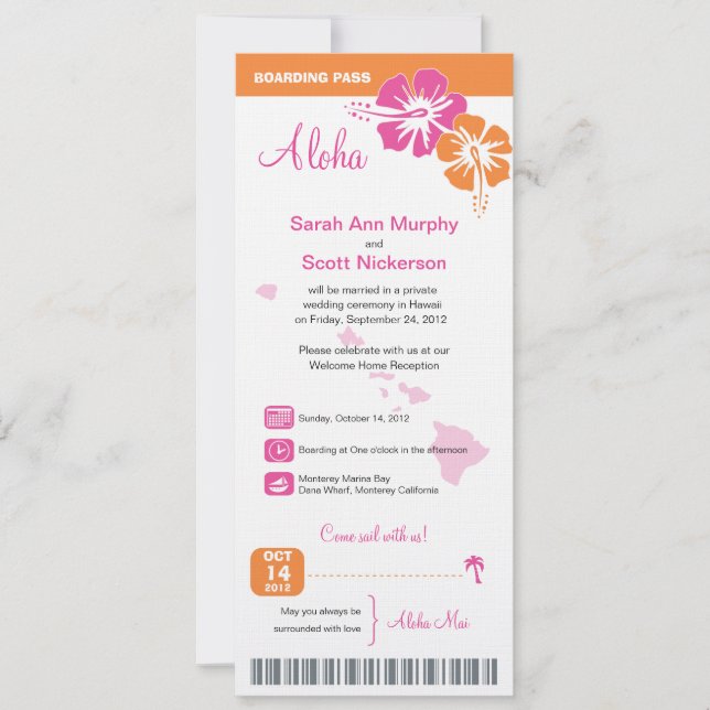 Hawaii Wedding Boarding Pass Invitation (Front)