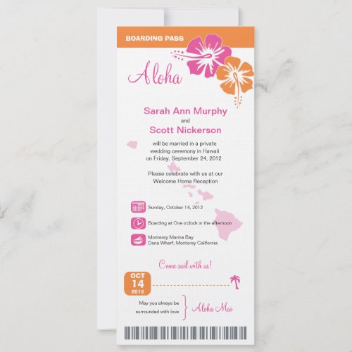 Hawaii Wedding Boarding Pass Personalized Invitation
