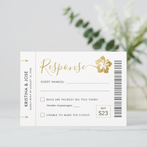 Hawaii Wedding Boarding Pass Ticket Destination RSVP Card