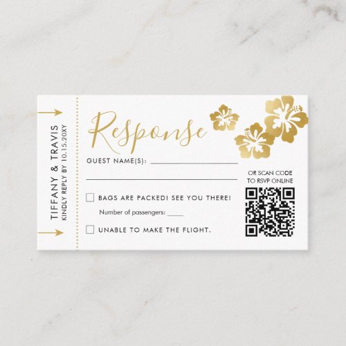 Hawaii Wedding Boarding Pass Ticket Mini QR RSVP Enclosure Card