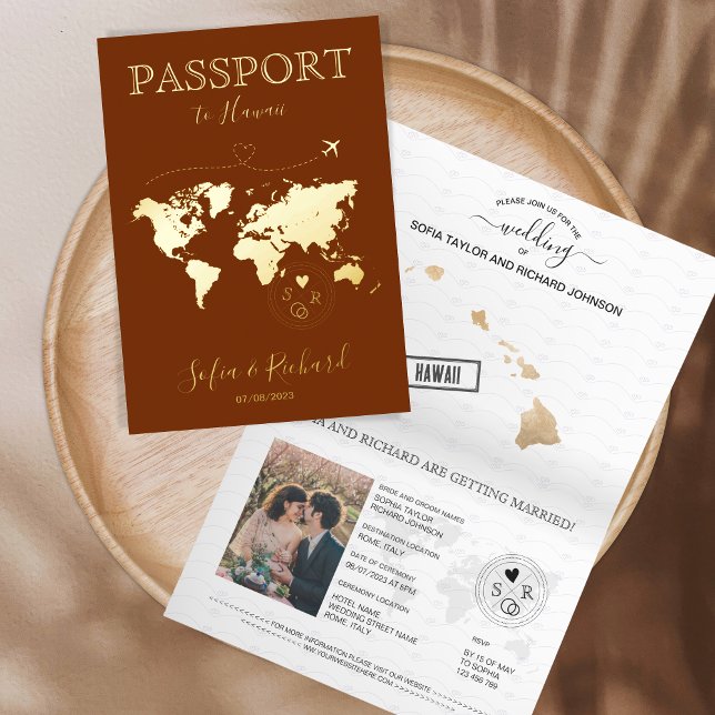 Hawaii Wedding Destination Gold World Map Passport Foil Greeting Card (Creator Uploaded)