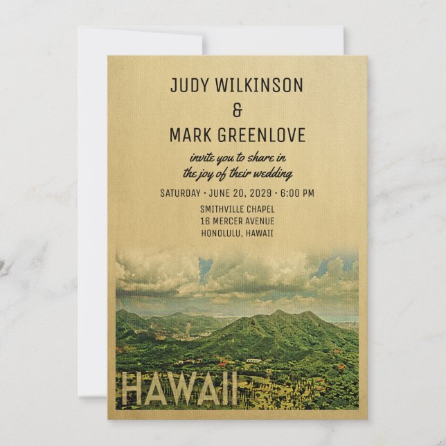 Hawaii Wedding Invitation Vintage Mid-Century (Front)