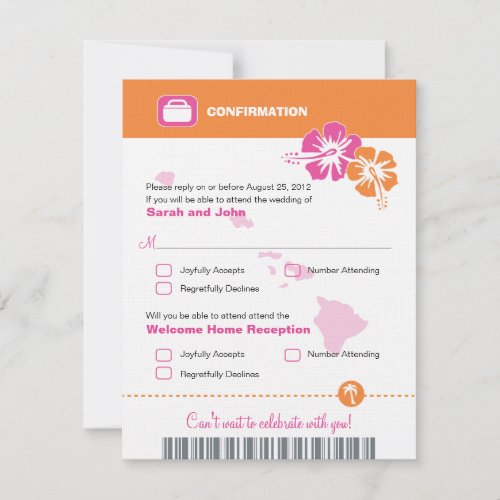 Hawaii Wedding RSVP Confirmation Boarding Pass