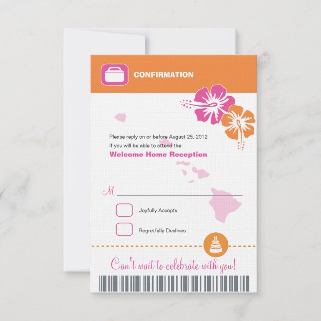 Hawaii Wedding RSVP Confirmation Boarding Pass Card (Front)
