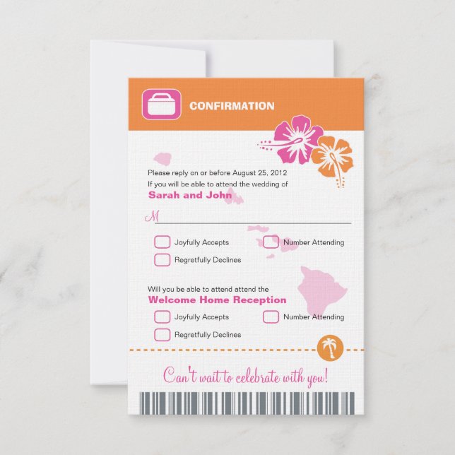 Hawaii Wedding RSVP Confirmation Boarding Pass Card (Front)