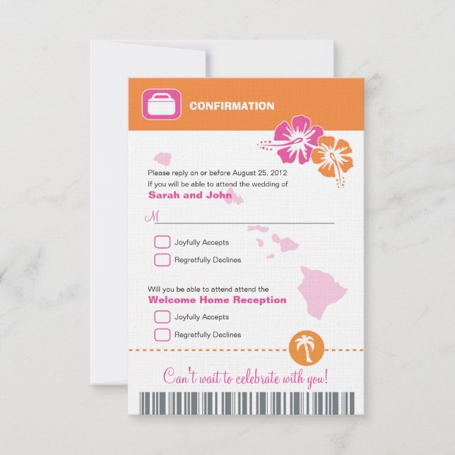 Hawaii Wedding RSVP Confirmation Boarding Pass Invitation (Front)