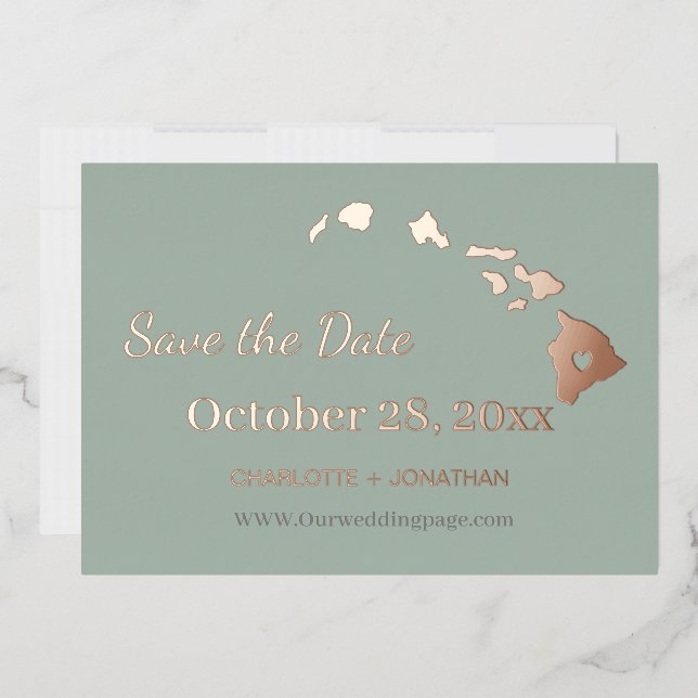 Hawaii Wedding Save The Date Rose Gold Foil Invitation (Envelope)
