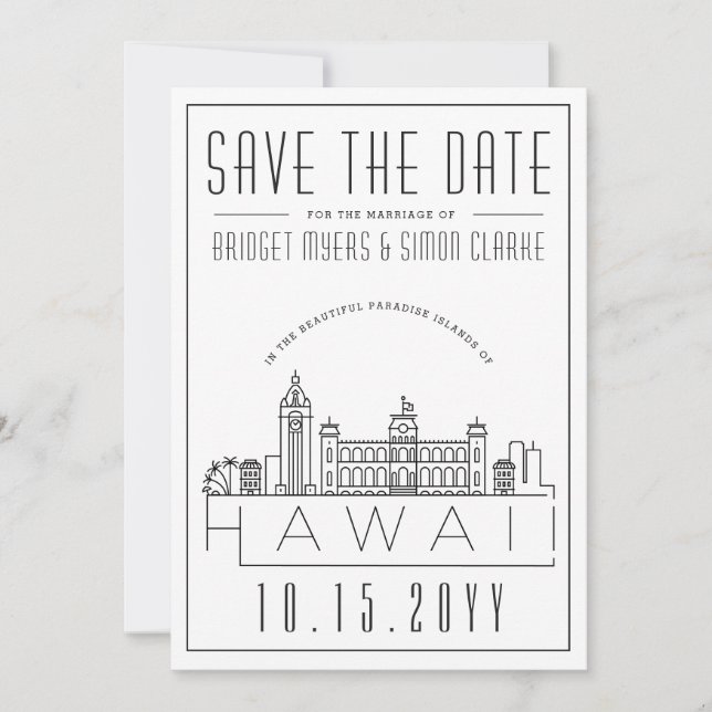 Hawaii Wedding Stylized Skyline Save the Date Invitation (Front)