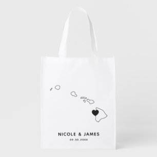 Hawaii Wedding Welcome Bag Map Tote with Heart