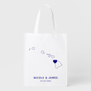 Hawaii Wedding Welcome Bag Navy Tote with Map