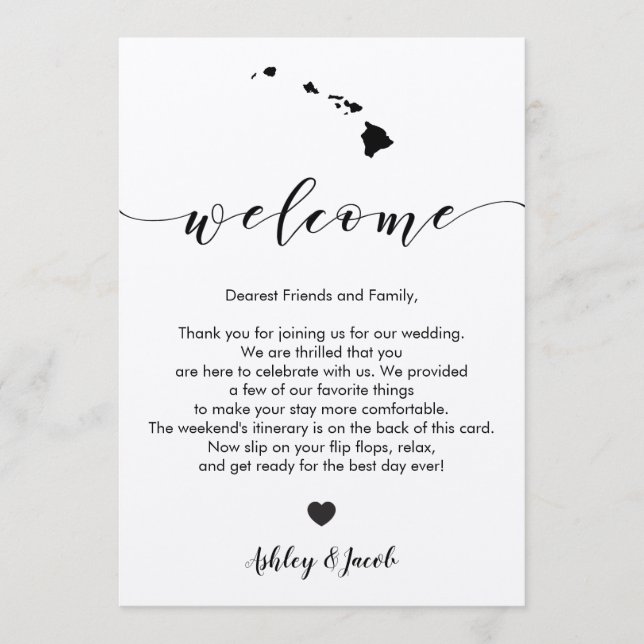 Hawaii Wedding Welcome Letter & Itinerary Card (Front)