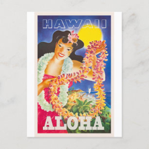 Hawaii Woman Flower Vintage Travel Postcard