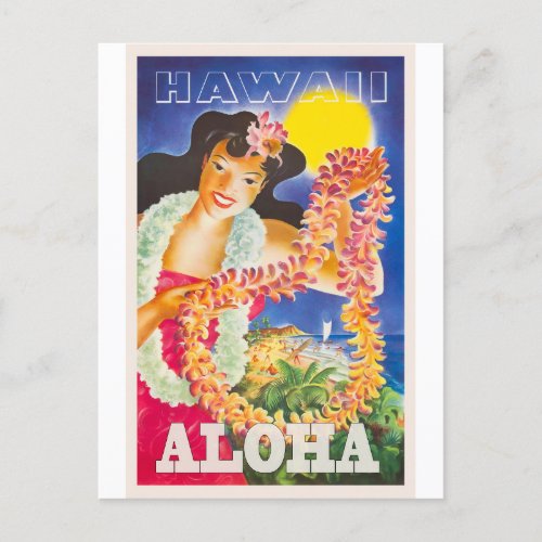 Hawaii Woman Flower Vintage Travel Postcard