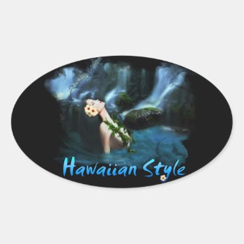 Hawaiiam Style Oval Sticker by MoonArtandDesigns at Zazzle