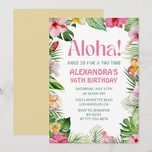 Hawaiian 96th birthday invitation Tropical Floral