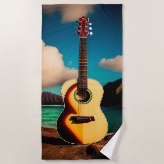 Hawaiian acoustic guitar Beach Towel