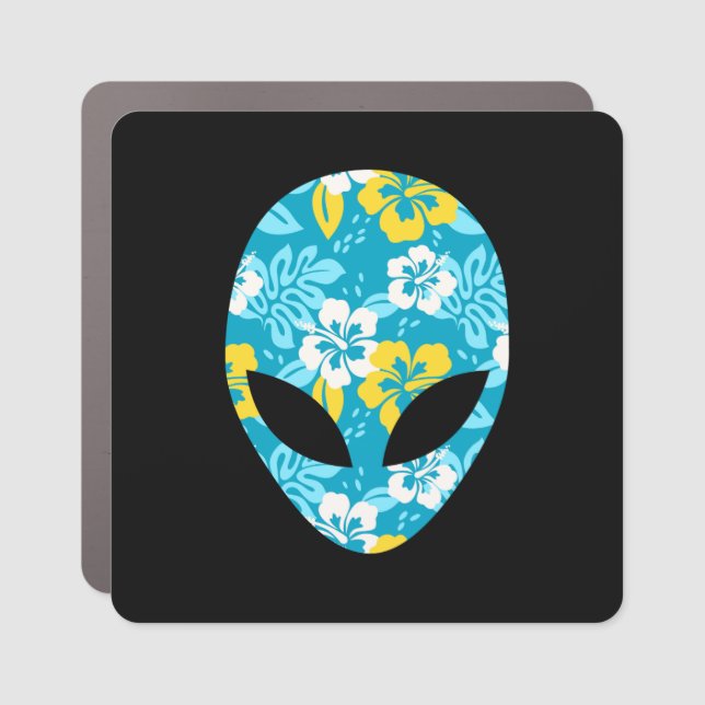 Hawaiian Alien Head - Funny Alien Car Magnet (Front)