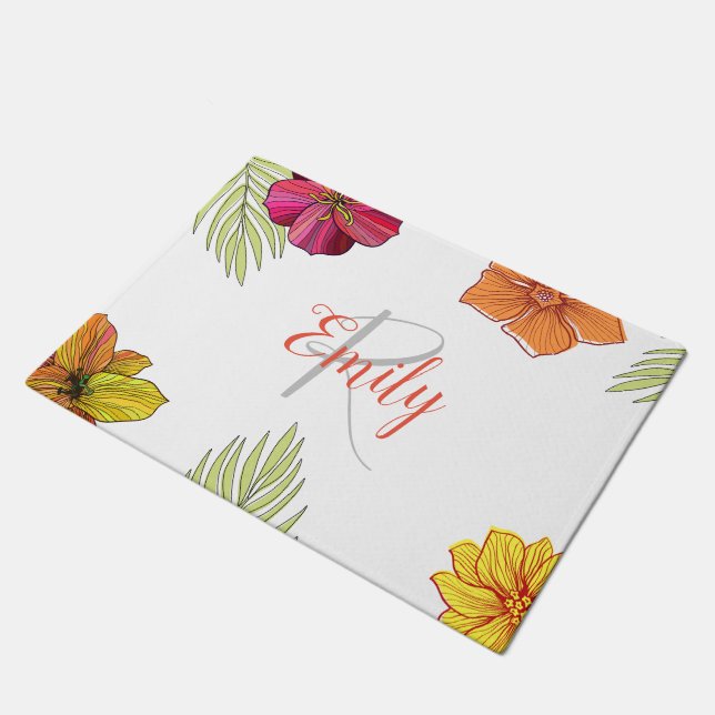 Hawaiian Aloha Floral  Doormat (Angled)