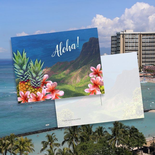 Hawaiian Aloha Flowers Pineapples and Mountains  Postcard (Creator Uploaded)