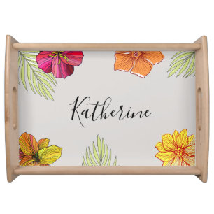 Hawaiian Aloha Flowers Serving Tray