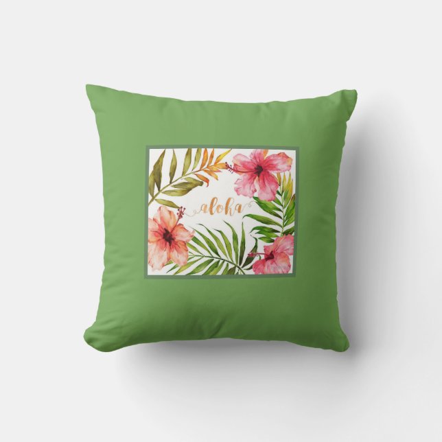 Hawaiian aloha green throw pillow (Front)