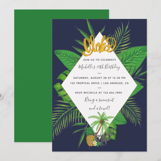 Hawaiian Aloha Luau Birthday Party Invitation (Front/Back)