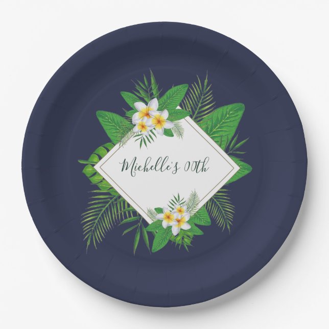 Hawaiian Aloha Luau Birthday Party Paper Plates (Front)