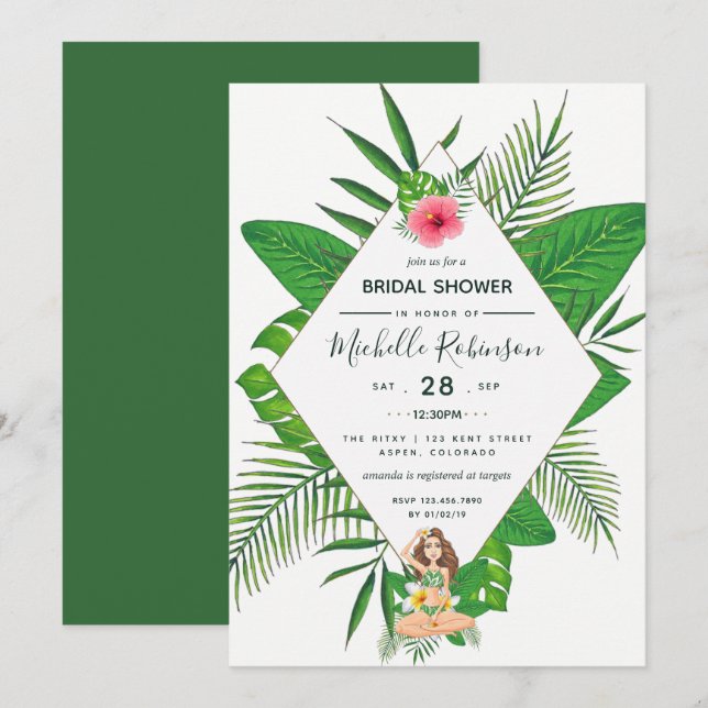 Hawaiian Aloha Luau Bridal Shower Invitation (Front/Back)