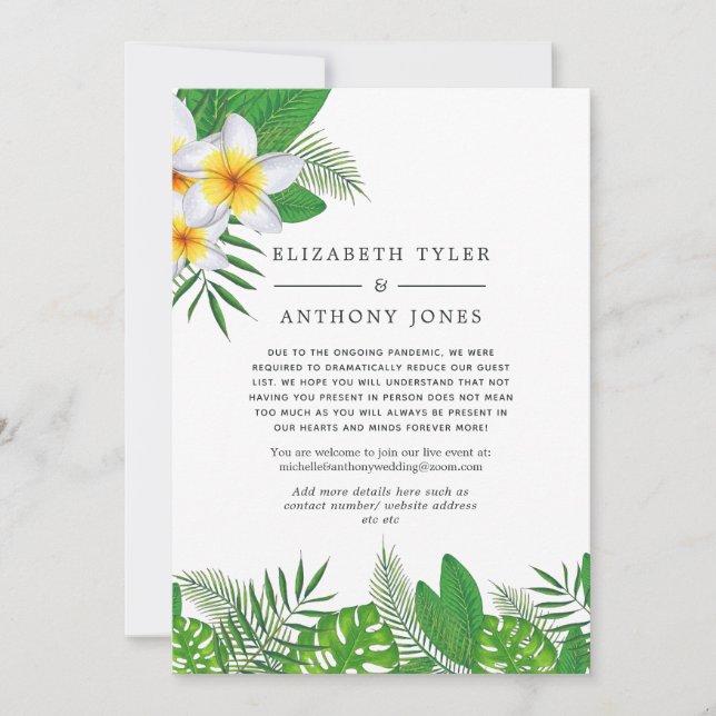 Hawaiian Aloha Luau Wedding Reduced Guest List Announcement (Front)