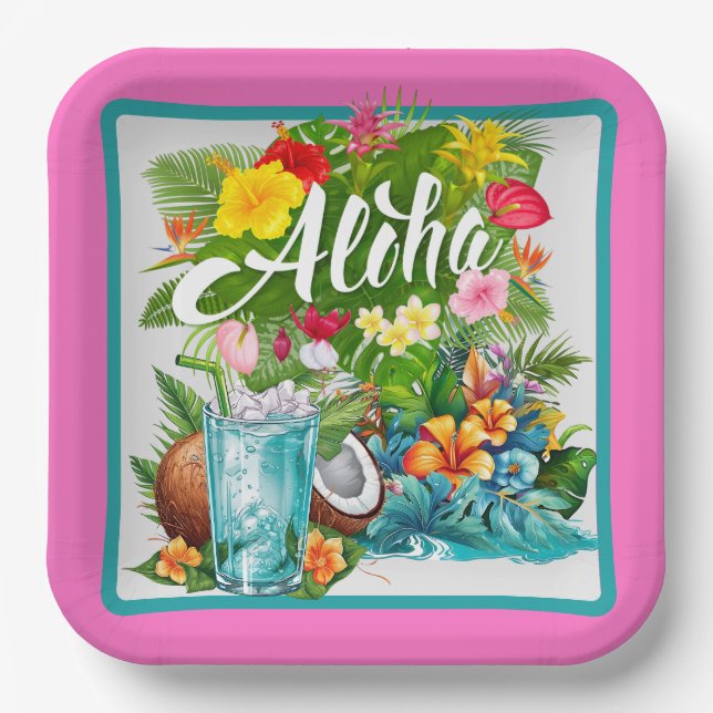 Hawaiian Aloha Paper Plates (Front)