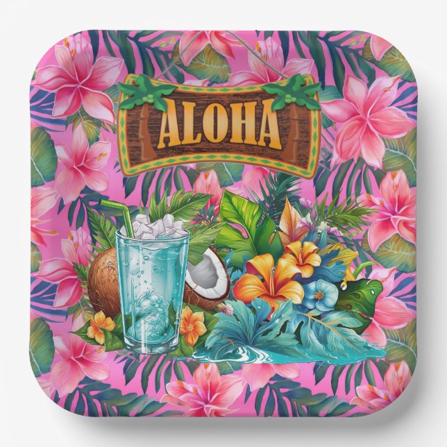 Hawaiian Aloha Paper Plates (Front)