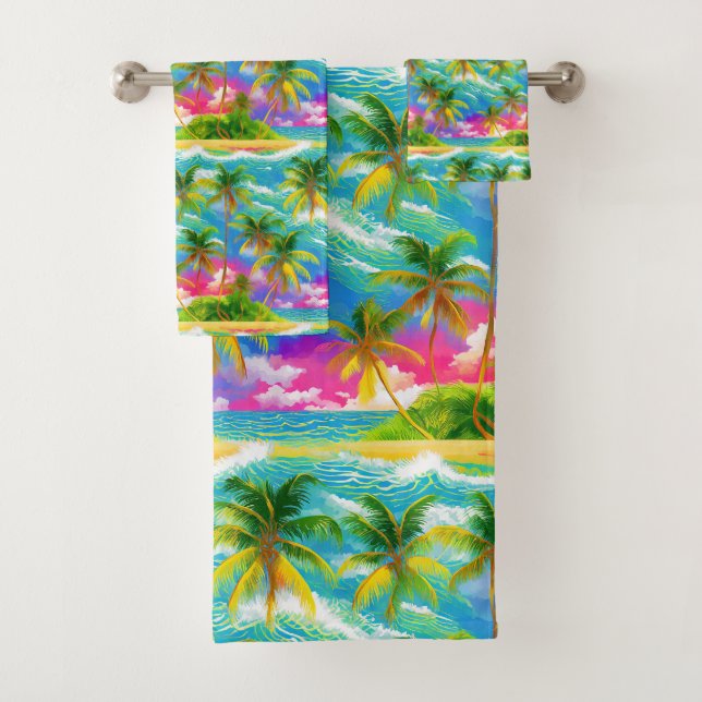 Hawaiian Aloha print Tropical Pattern Bath Towel Set (Insitu)